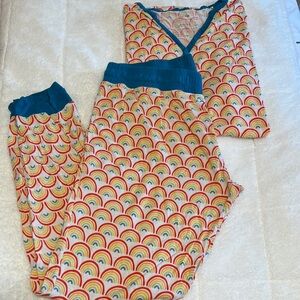 Women’s Little Sleepies Rainbow Print Pajama Set with Blue Trim